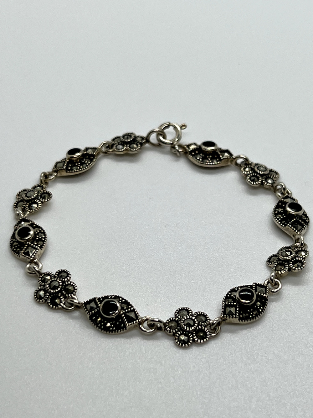 925 Sterling Silver Agate & Marcasite Bracelet